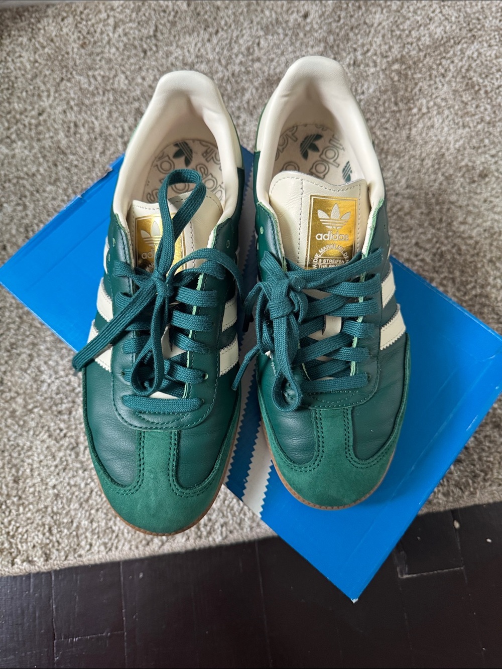 adidas Samba Green with White Stripes and Gum Sole - Picture 3 of 4